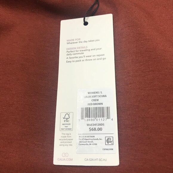 Calia Women's Soft Scuba Crew Sweatshirt in Red Brown NWT - Picture 12 of 16